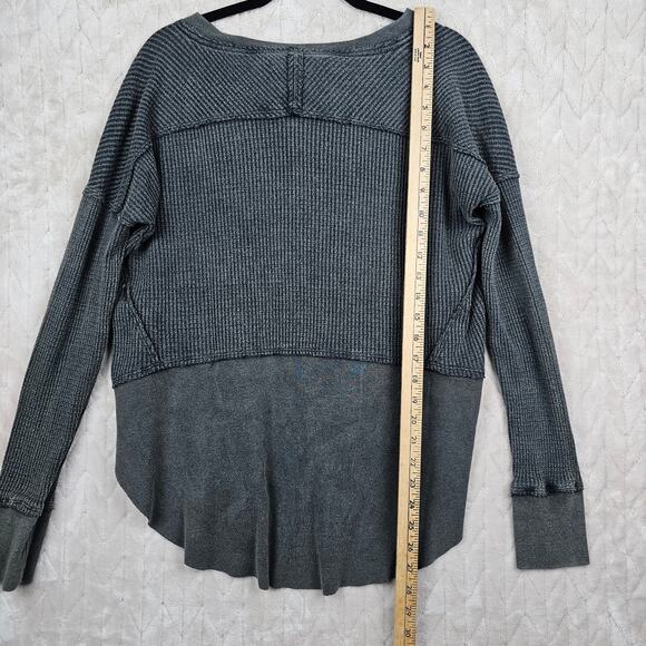 We The Free People Thermal Shirt XS Relaxed Mixed Media Boho Grunge Preppy Black - Picture 6 of 7